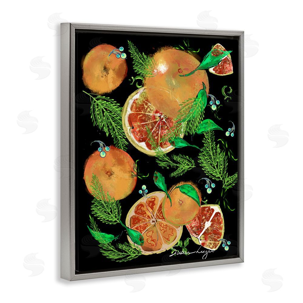 Susan Lugar Grapefruit & Ferns Medley Gray Floating Frame Canvas Wall Art Print