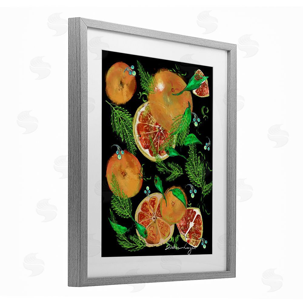 Susan Lugar Grapefruit & Ferns Medley Gray Framed Print Under Glass Wall Art
