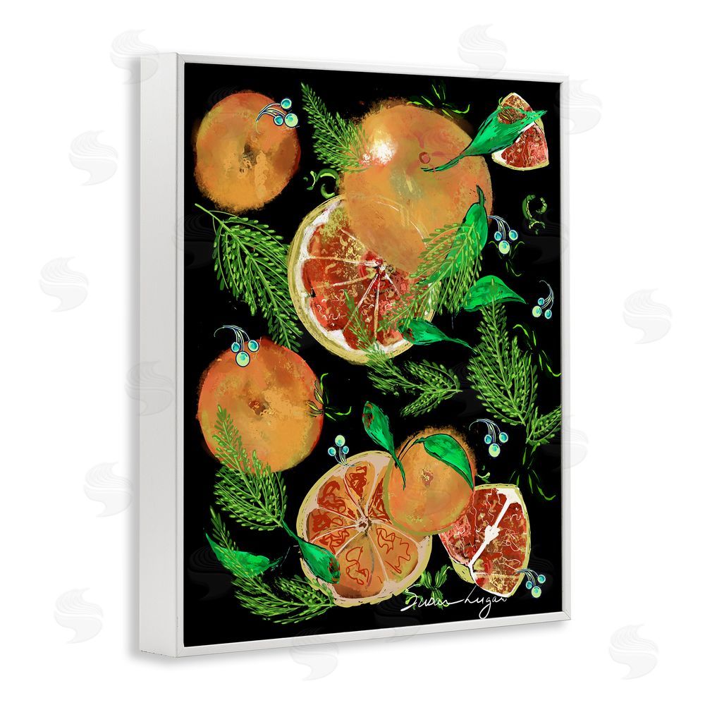 Susan Lugar Grapefruit & Ferns Medley White Framed Giclee Wall Art Print