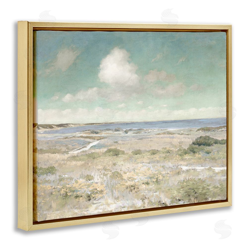 Christy McKee Water View with Clouds Gold Floating Frame Canvas Wall Art Print