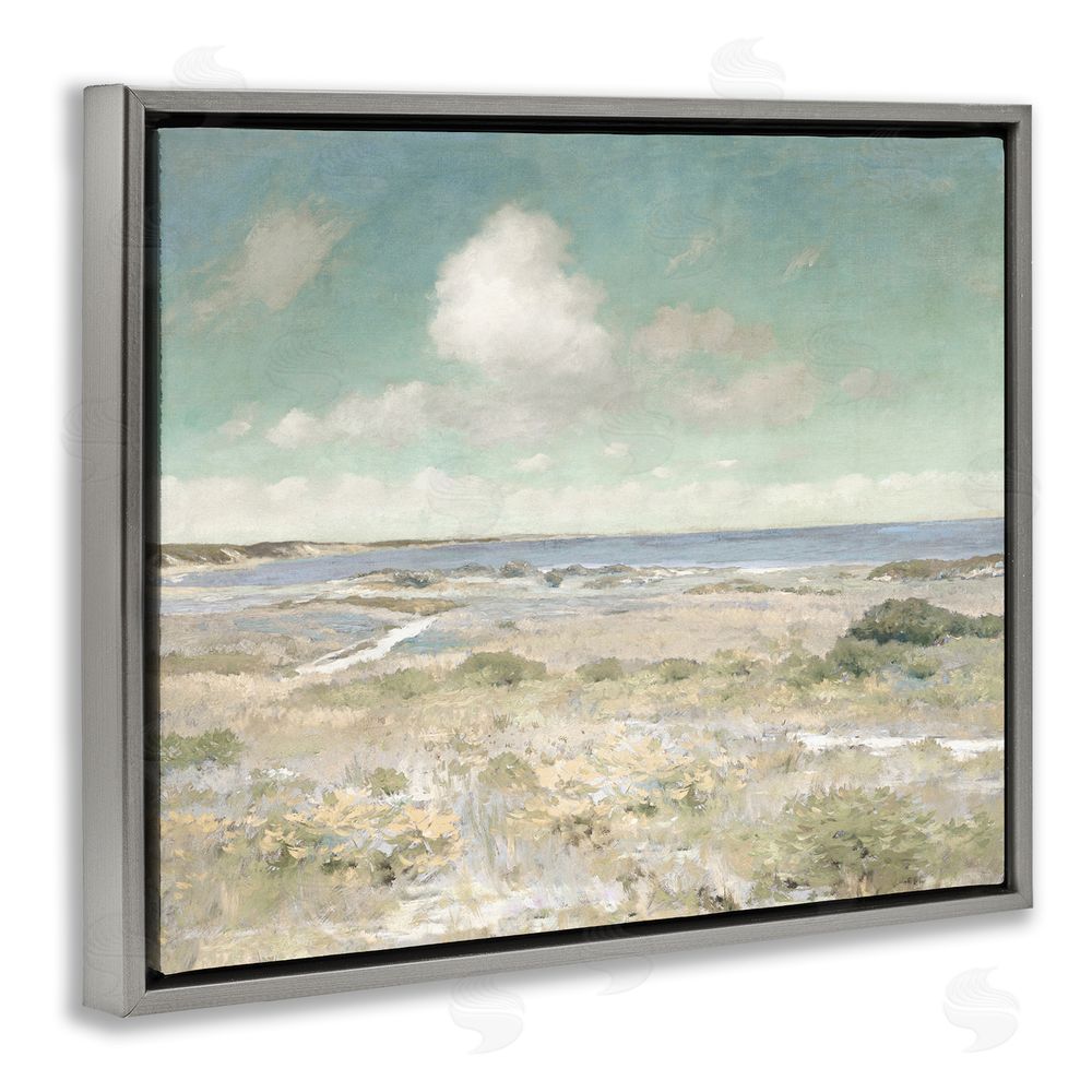 Christy McKee Water View with Clouds Gray Floating Frame Canvas Wall Art Print