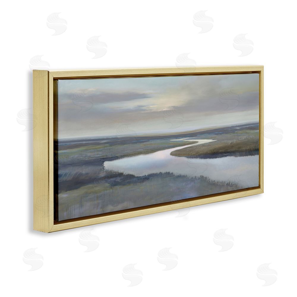 Christy McKee Foggy Riverbend Atmosphere Gold Floating Frame Canvas Wall Art Print