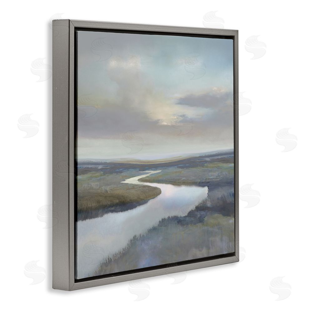 Christy McKee Calm Riverbend in Greys Gray Floating Frame Canvas Wall Art Print