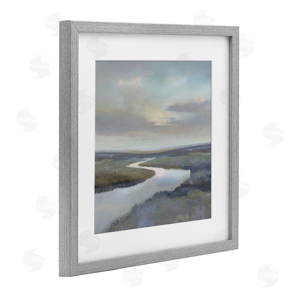 Christy McKee Calm Riverbend in Greys Gray Framed Print Under Glass Wall Art