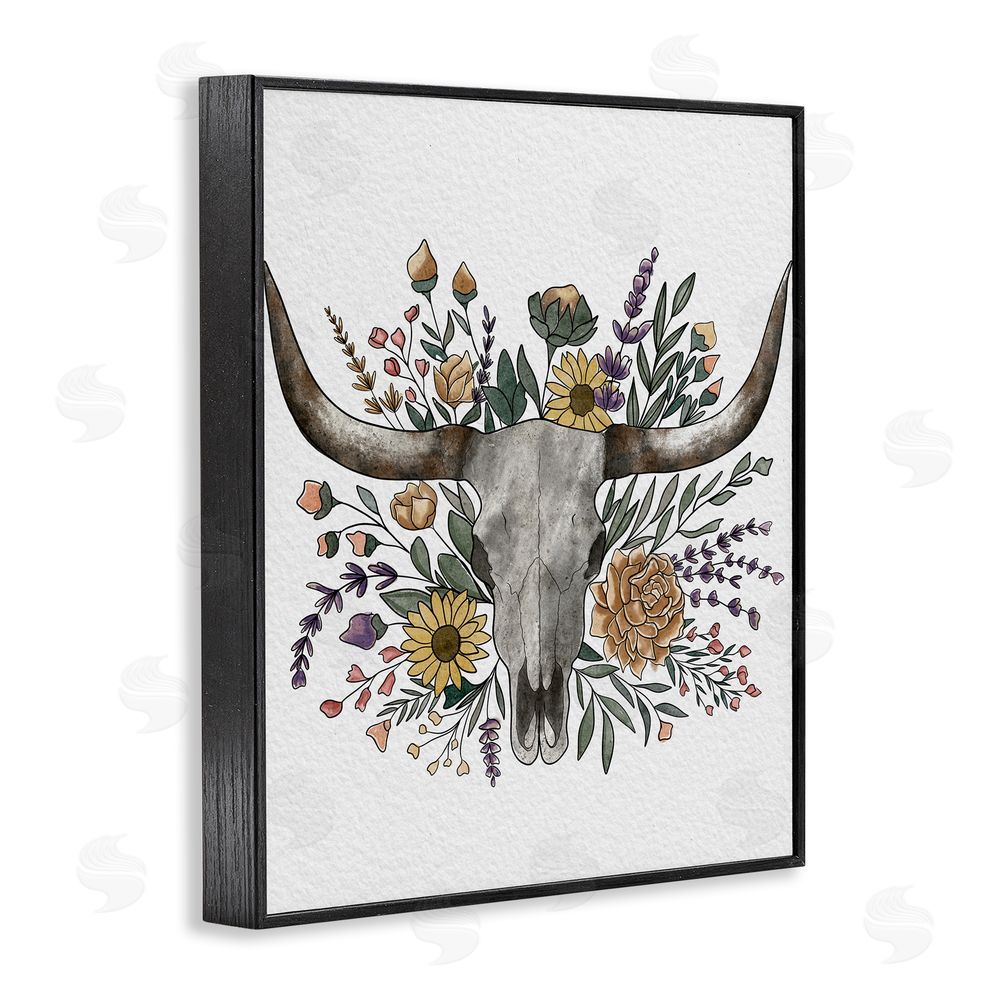 Alisha Kiara Design Boho Wildflower Longhorn Black Framed Giclee Wall Art Print