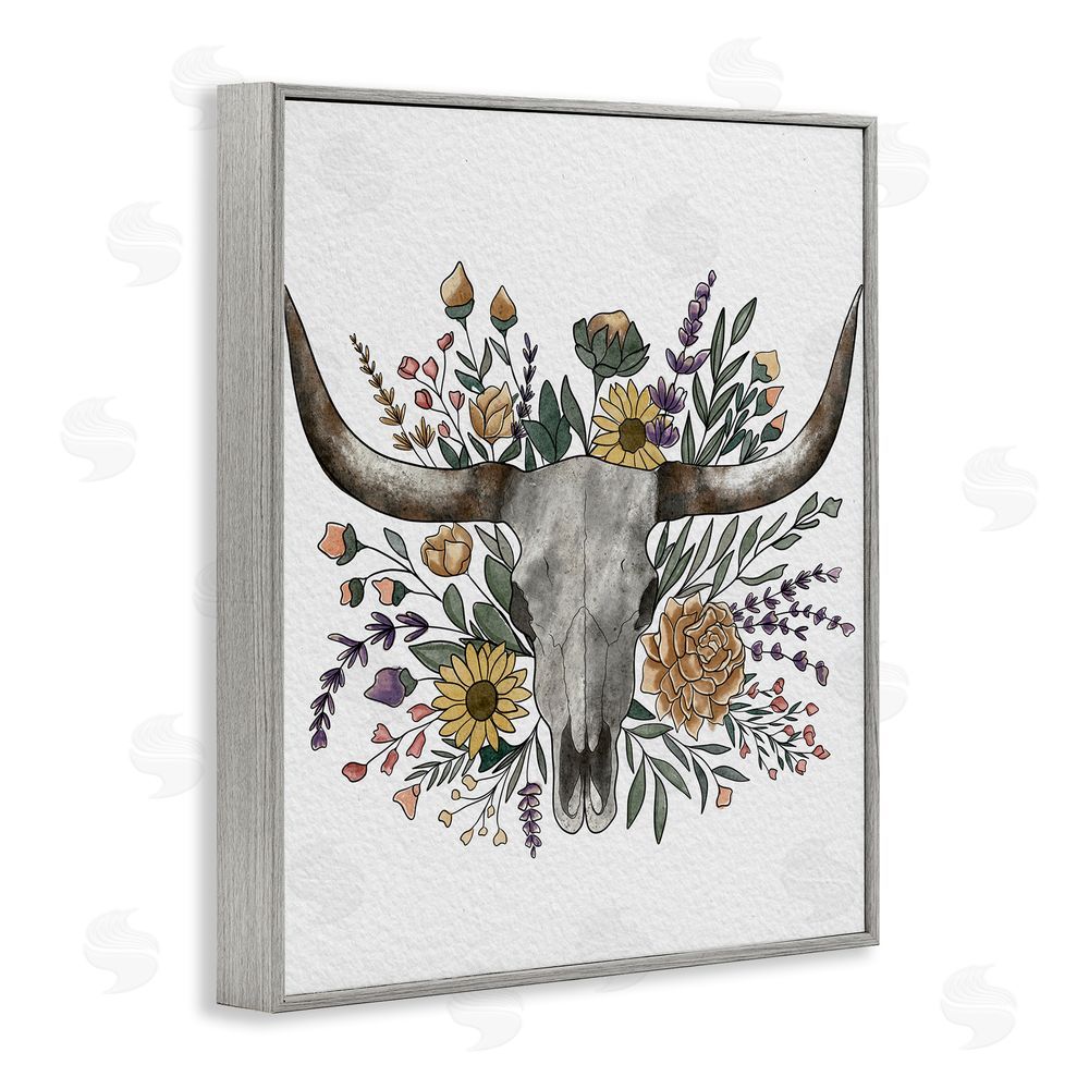 Alisha Kiara Design Boho Wildflower Longhorn Gray Framed Giclee Wall Art Print