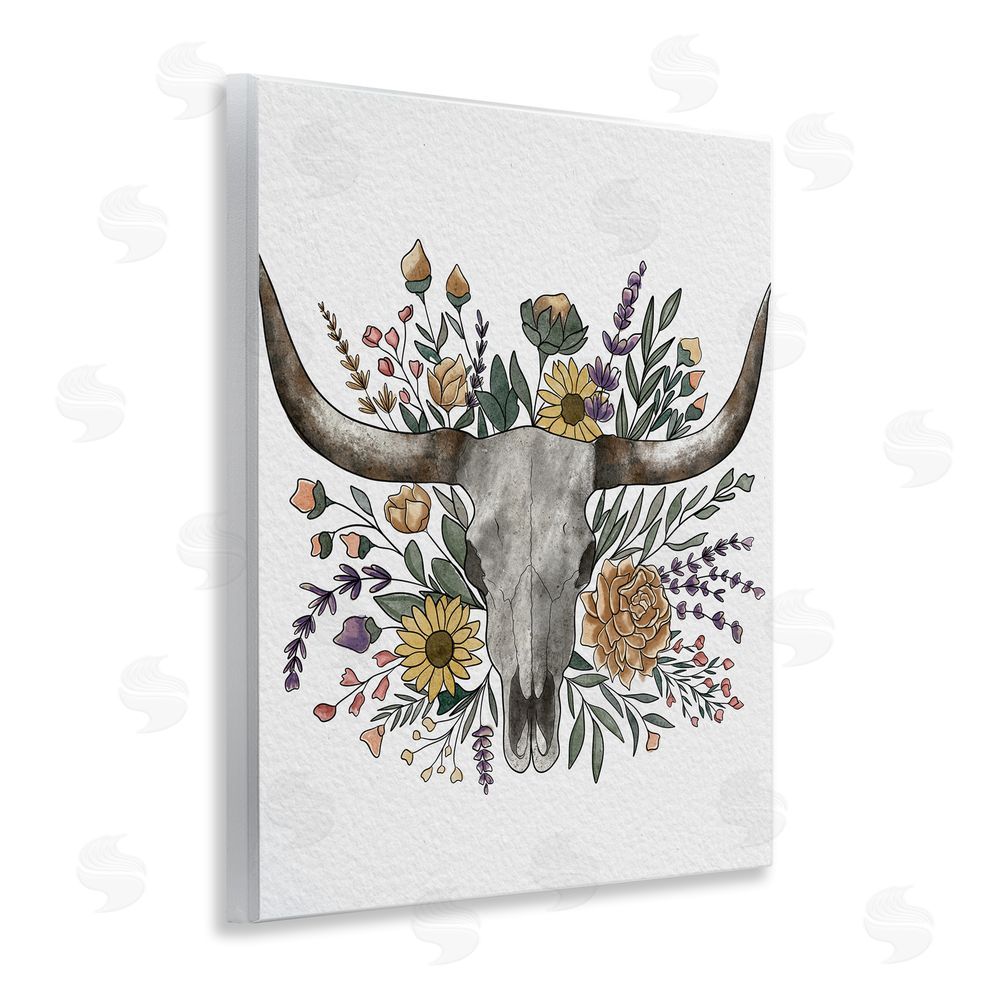 Alisha Kiara Design Boho Wildflower Longhorn Wooden Wall Plaque Art Print