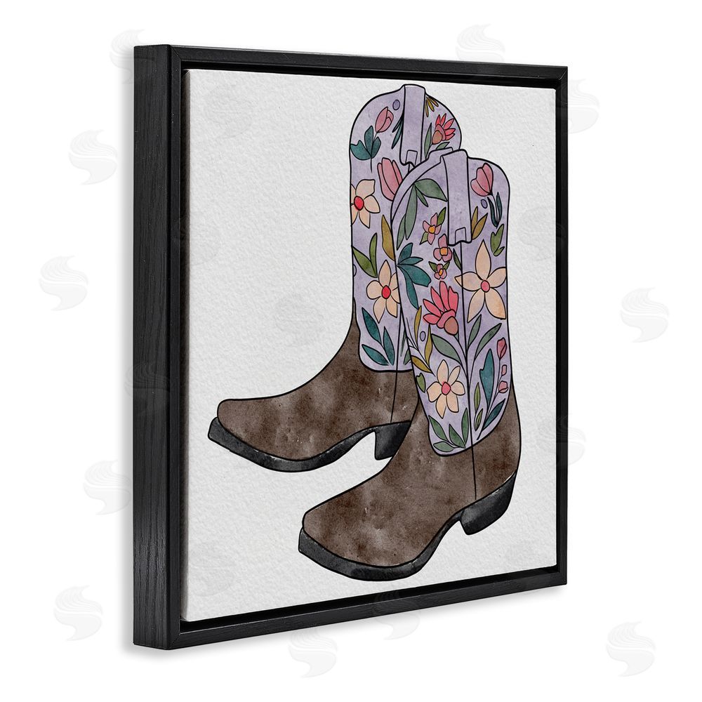 Alisha Kiara Design Wildflower Cowboy Boots Black Floating Frame Canvas Wall Art Print