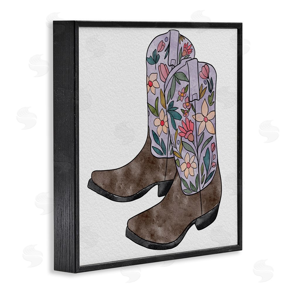Alisha Kiara Design Wildflower Cowboy Boots Black Framed Giclee Wall Art Print