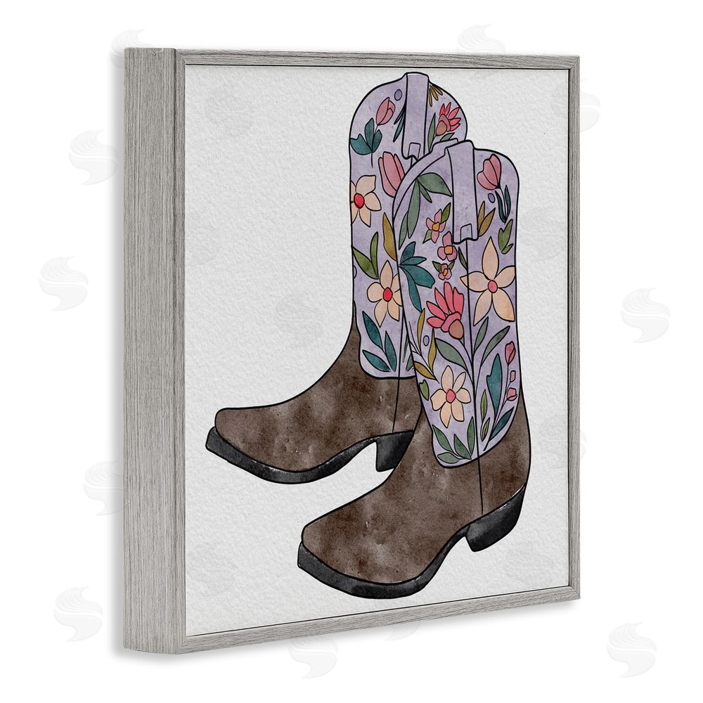 Alisha Kiara Design Wildflower Cowboy Boots Gray Framed Giclee Wall Art Print