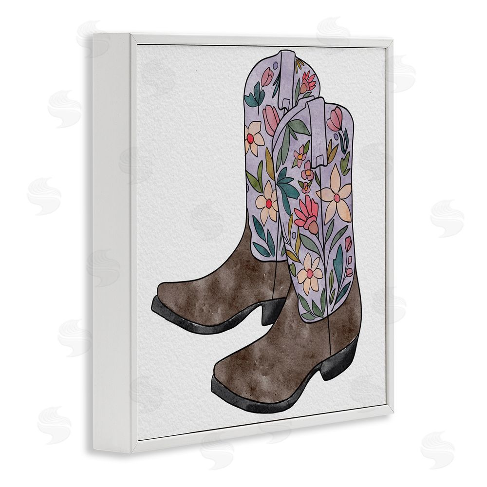 Alisha Kiara Design Wildflower Cowboy Boots White Framed Giclee Wall Art Print