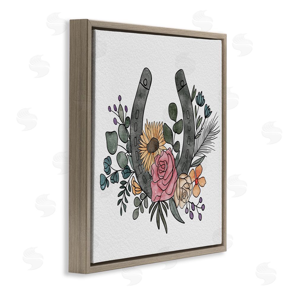 Alisha Kiara Design Boho Floral Horseshoe Brown Floating Frame Canvas Wall Art Print