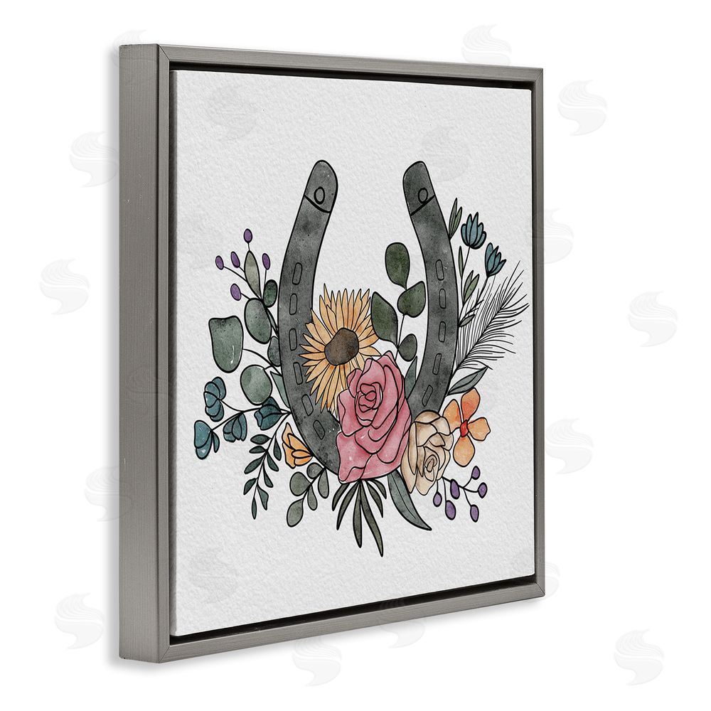Alisha Kiara Design Boho Floral Horseshoe Gray Floating Frame Canvas Wall Art Print