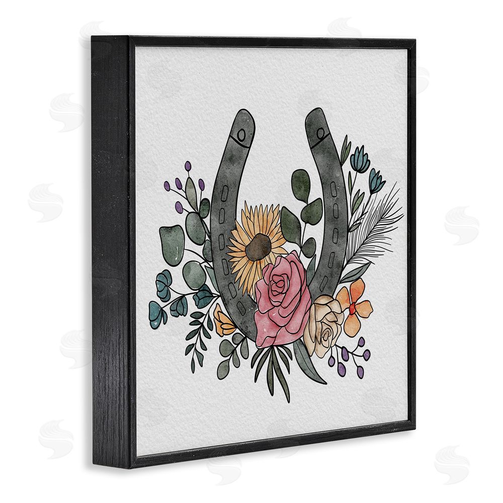 Alisha Kiara Design Boho Floral Horseshoe Black Framed Giclee Wall Art Print