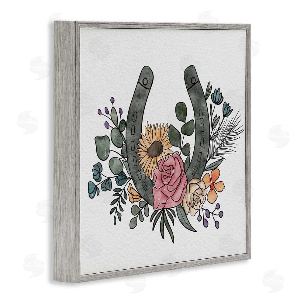 Alisha Kiara Design Boho Floral Horseshoe Gray Framed Giclee Wall Art Print