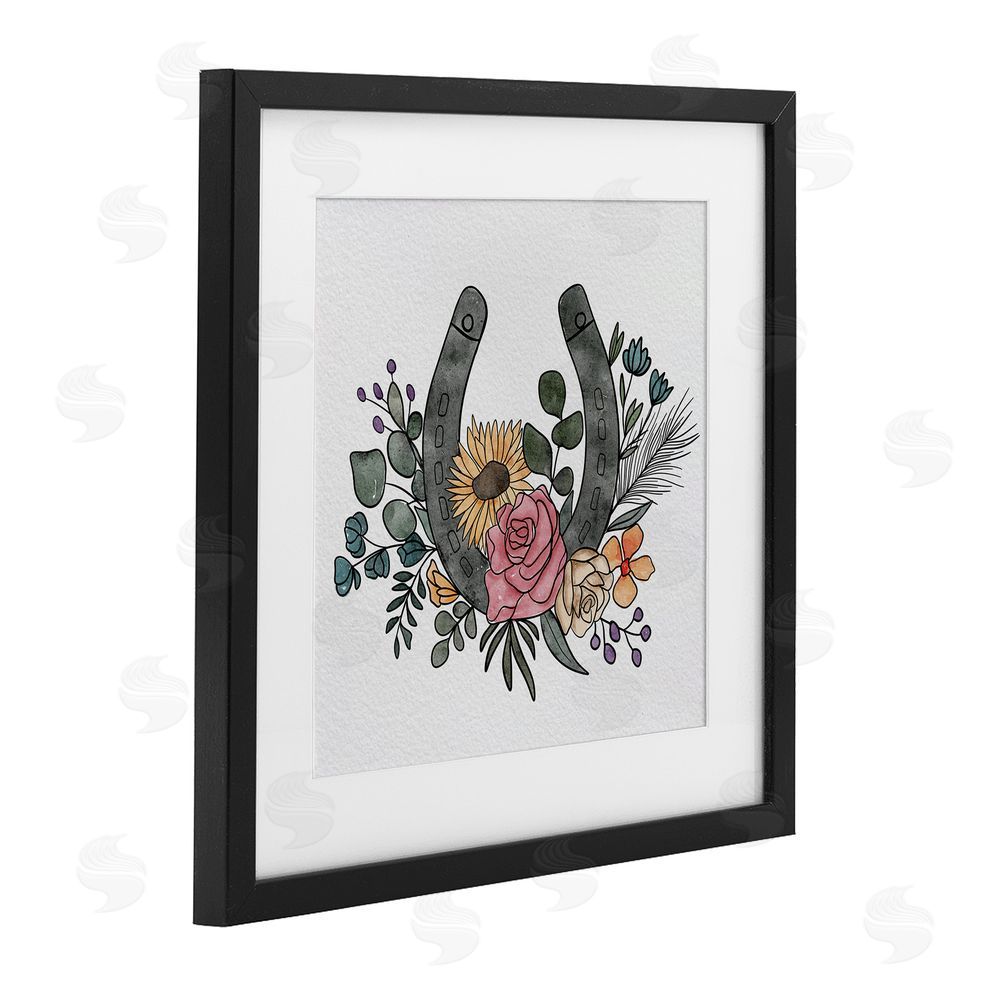 Alisha Kiara Design Boho Floral Horseshoe Black Framed Print Under Glass Wall Art