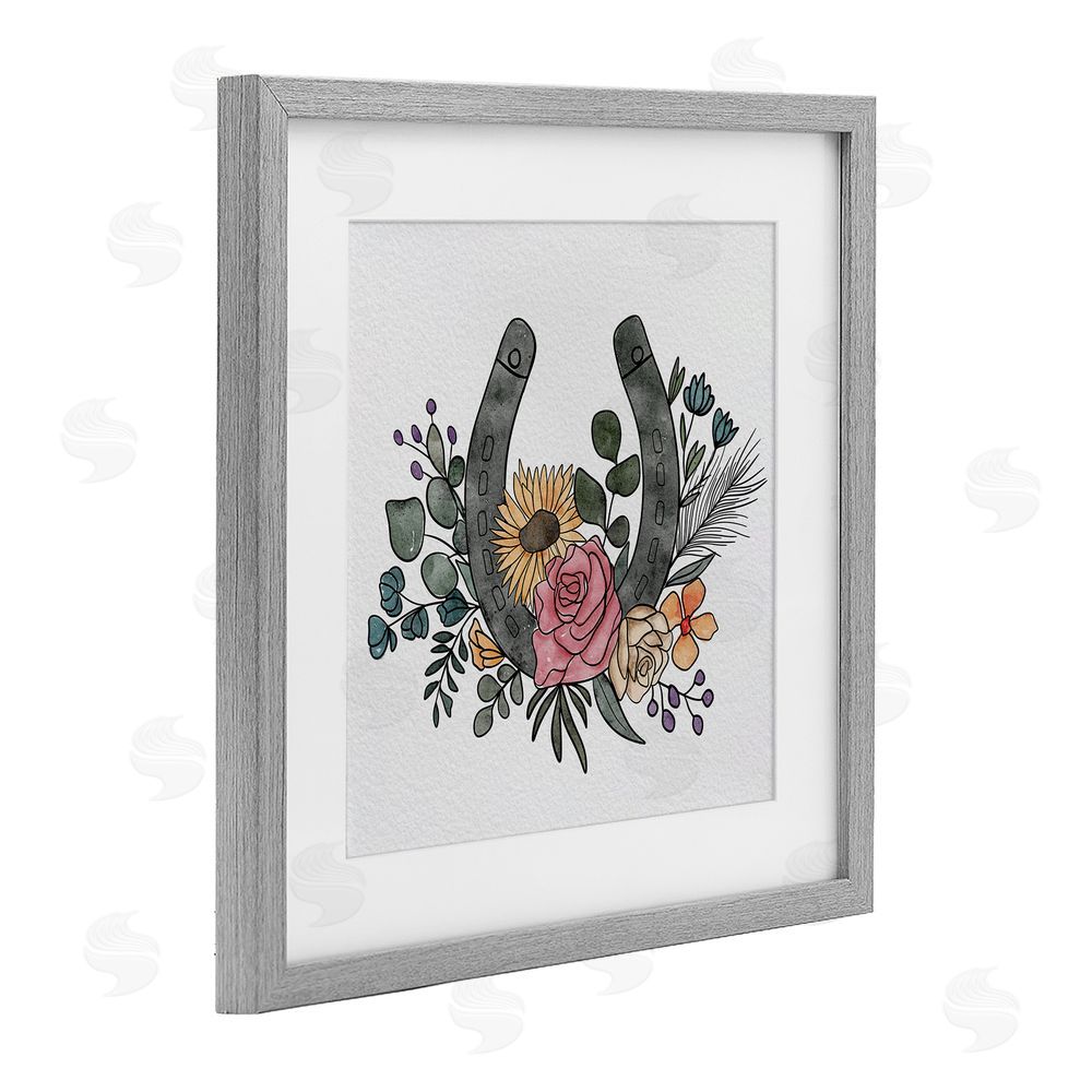 Alisha Kiara Design Boho Floral Horseshoe Gray Framed Print Under Glass Wall Art