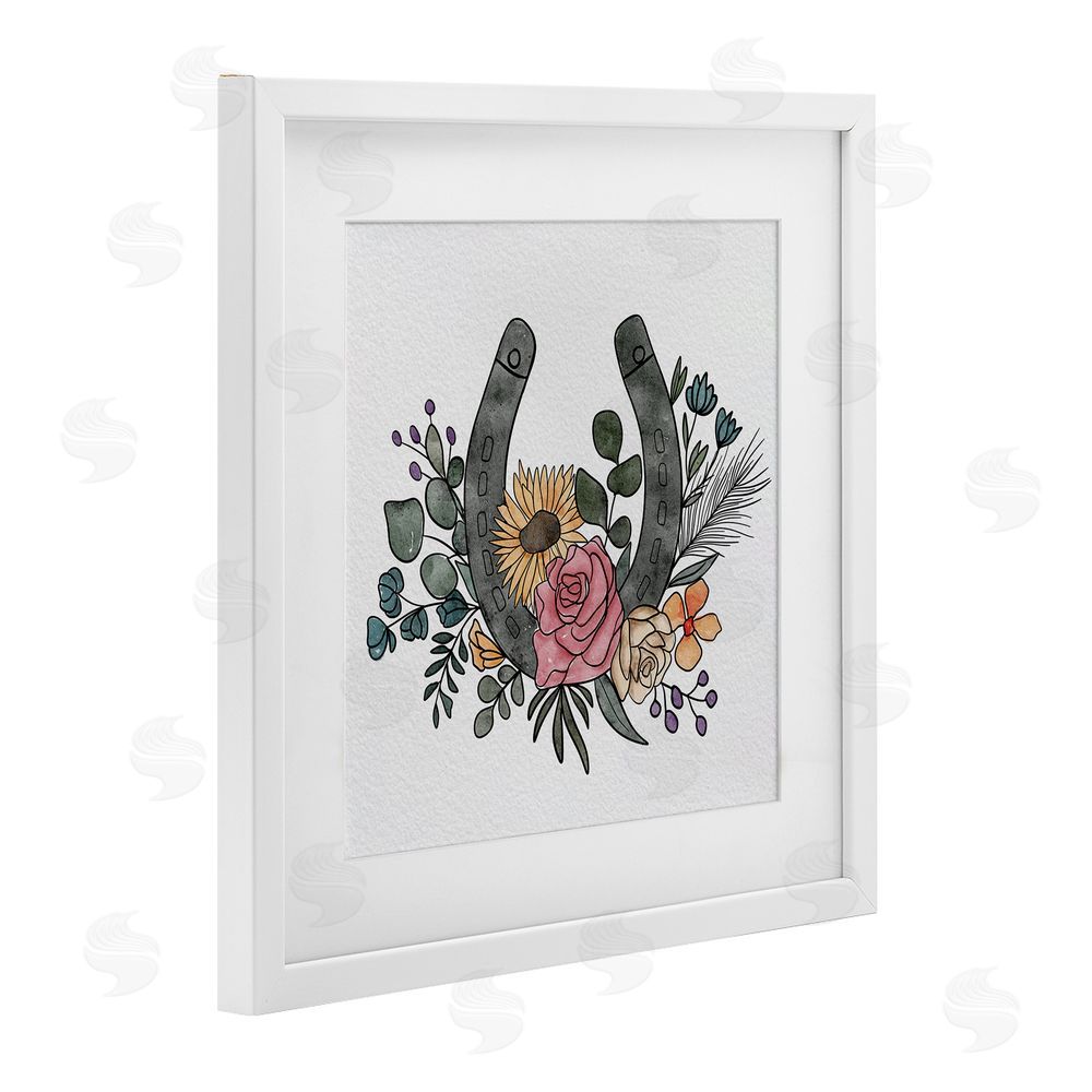 Alisha Kiara Design Boho Floral Horseshoe White Framed Print Under Glass Wall Art
