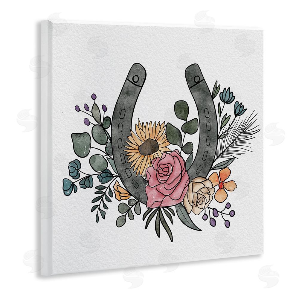 Alisha Kiara Design Boho Floral Horseshoe Wooden Wall Plaque Art Print