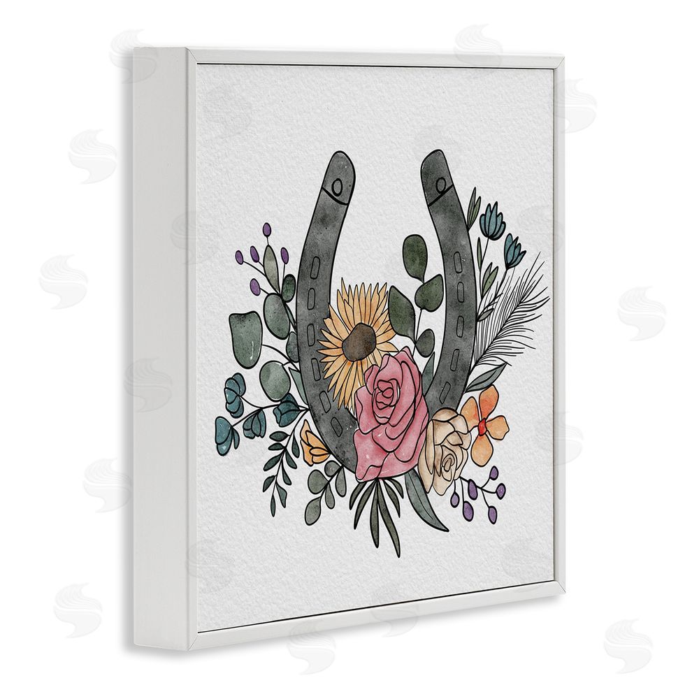 Alisha Kiara Design Boho Floral Horseshoe White Framed Giclee Wall Art Print