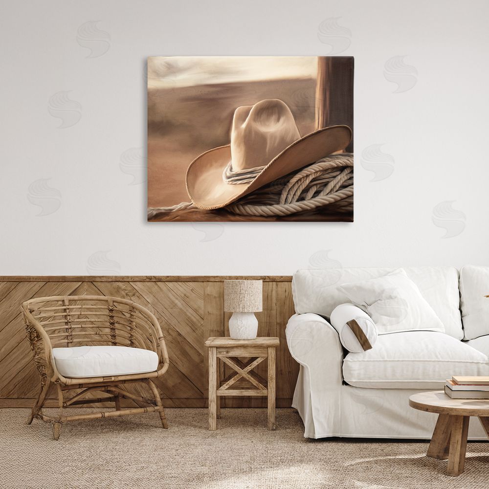 Kim Allen White Cowboy Hat Stretched Canvas Wall Art in Room