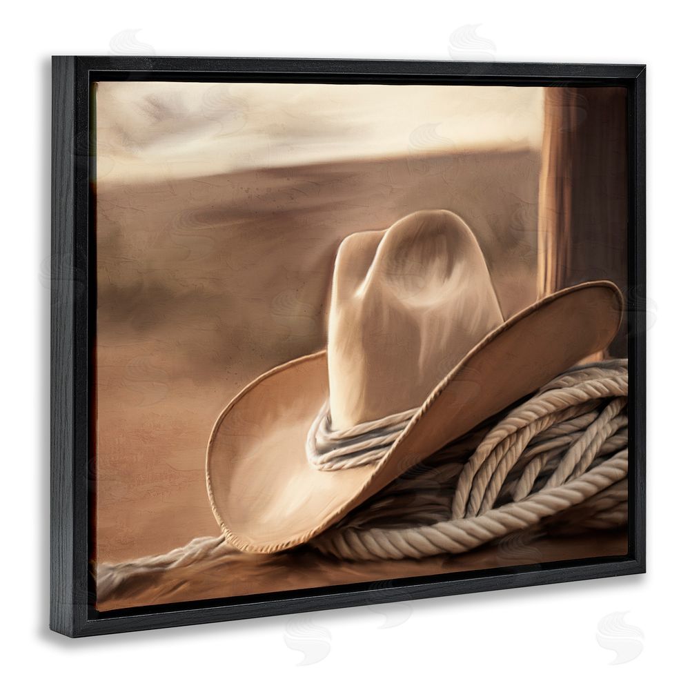 Kim Allen White Cowboy Hat Black Floating Frame Canvas Wall Art Print