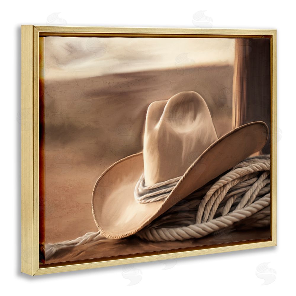 Kim Allen White Cowboy Hat Gold Floating Frame Canvas Wall Art Print