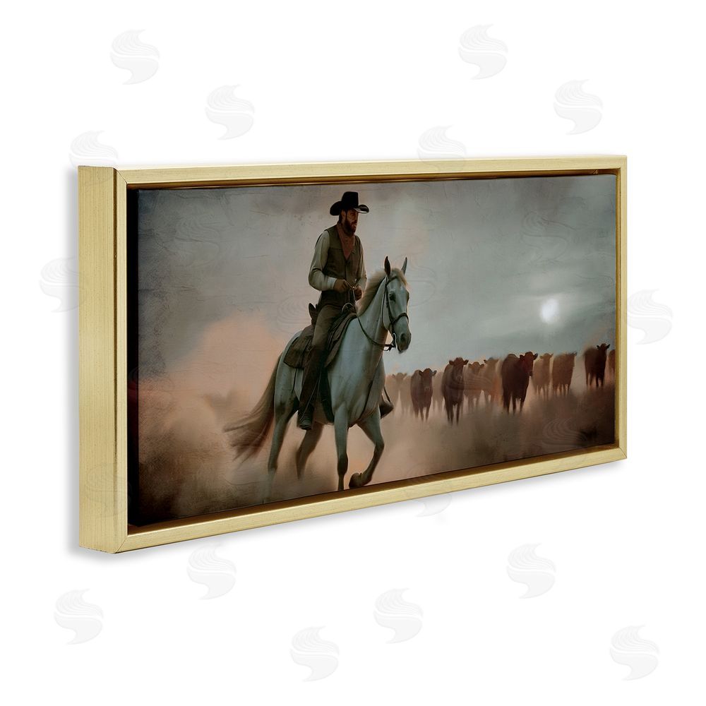 Kim Allen Home Bound Cowboy Gold Floating Frame Canvas Wall Art Print