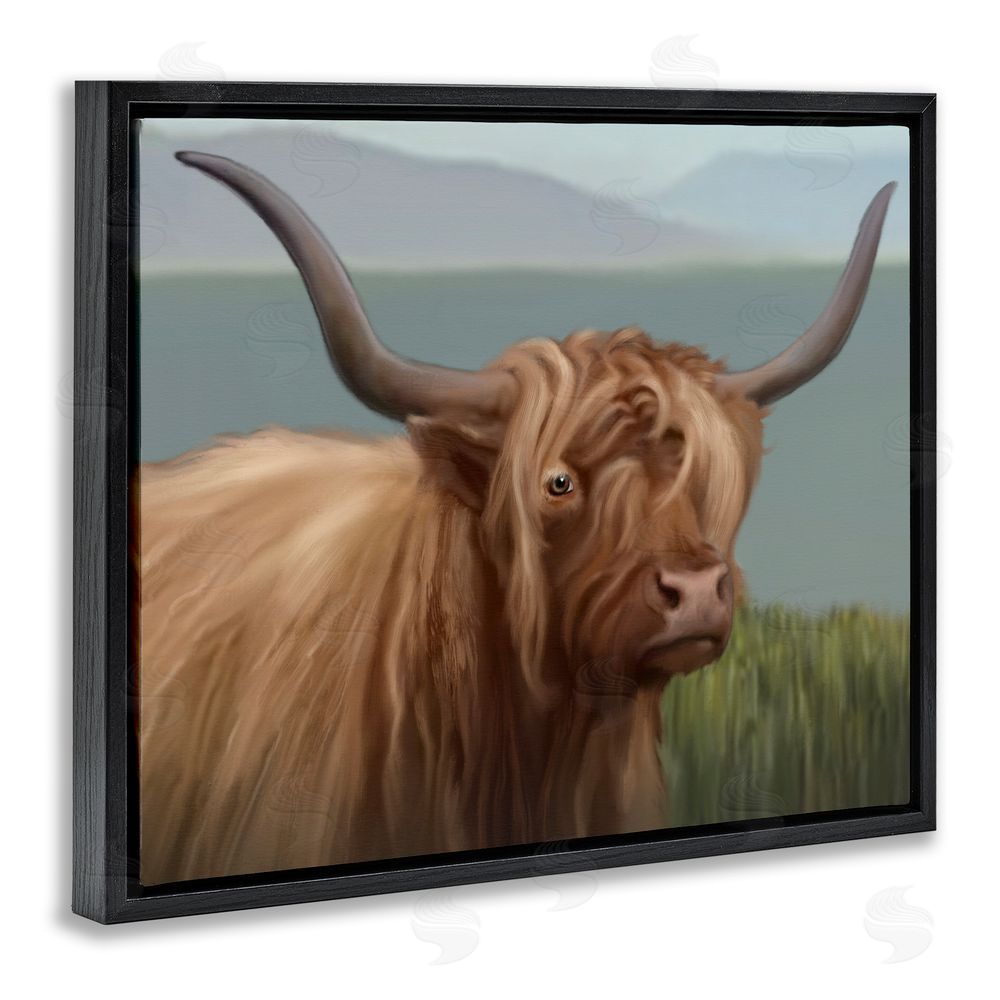 Matthew Piotrowicz Scottish Highland Cattle Landscape Black Floating Frame Canvas Wall Art Print