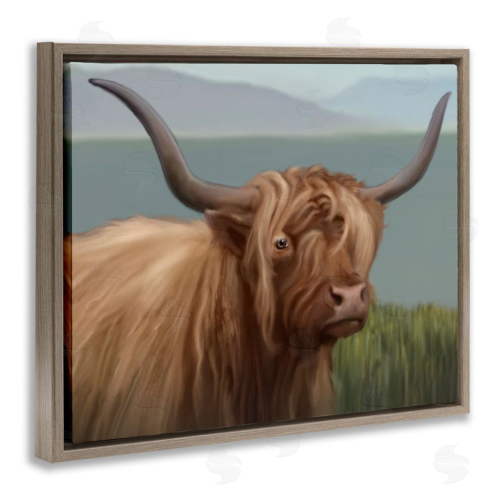 Matthew Piotrowicz Scottish Highland Cattle Landscape Brown Floating Frame Canvas Wall Art Print