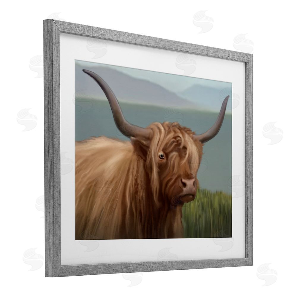 Matthew Piotrowicz Scottish Highland Cattle Landscape Gray Framed Print Under Glass Wall Art