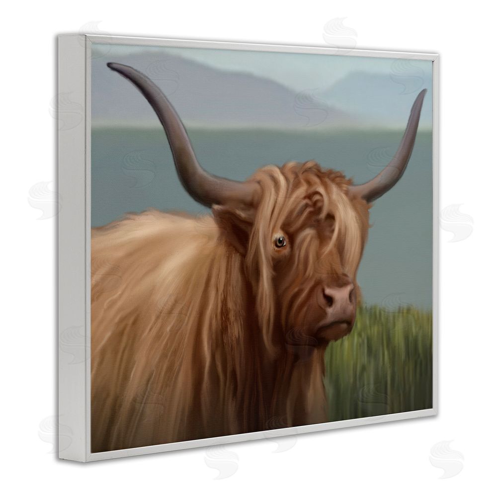 Matthew Piotrowicz Scottish Highland Cattle Landscape White Framed Giclee Wall Art Print
