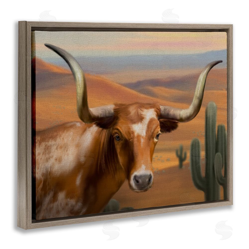 Matthew Piotrowicz Longhorn Western Landscape Brown Floating Frame Canvas Wall Art Print