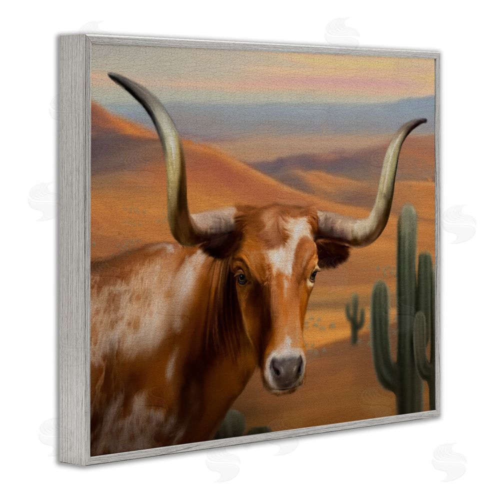 Matthew Piotrowicz Longhorn Western Landscape Gray Framed Giclee Wall Art Print