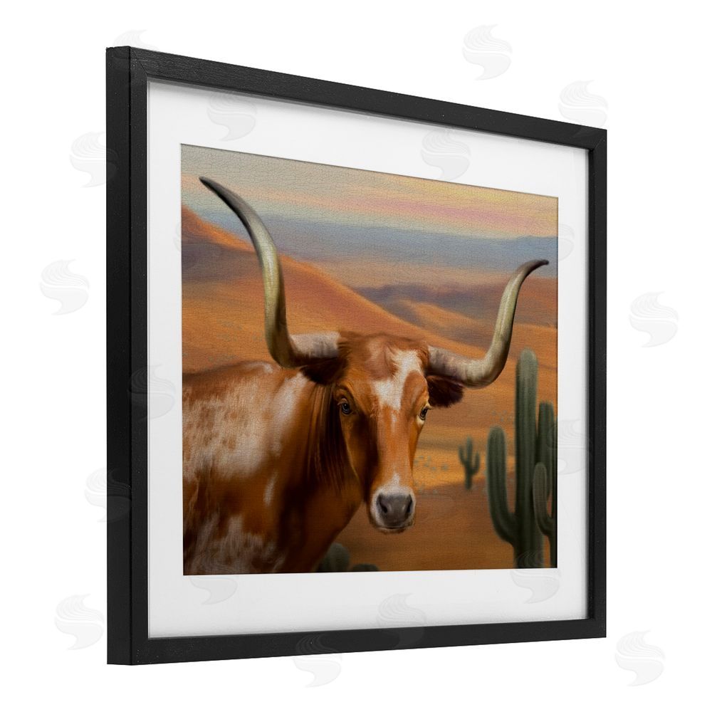 Matthew Piotrowicz Longhorn Western Landscape Black Framed Print Under Glass Wall Art