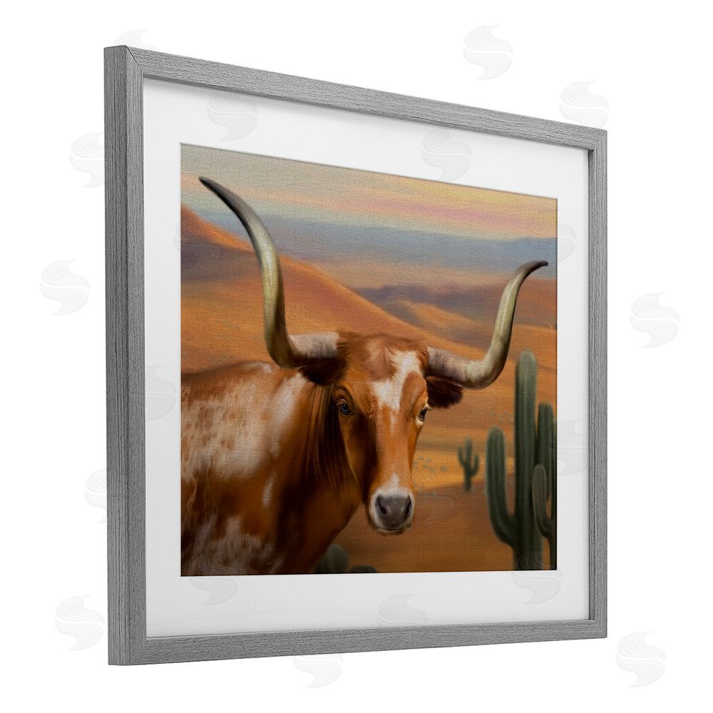 Matthew Piotrowicz Longhorn Western Landscape Gray Framed Print Under Glass Wall Art