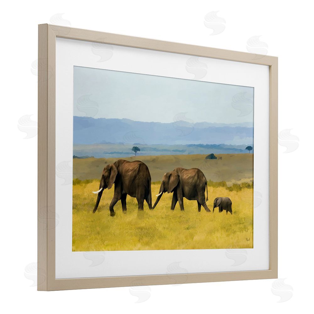 Renel Peters Elephants In The Grassland Brown Framed Print Under Glass Wall Art