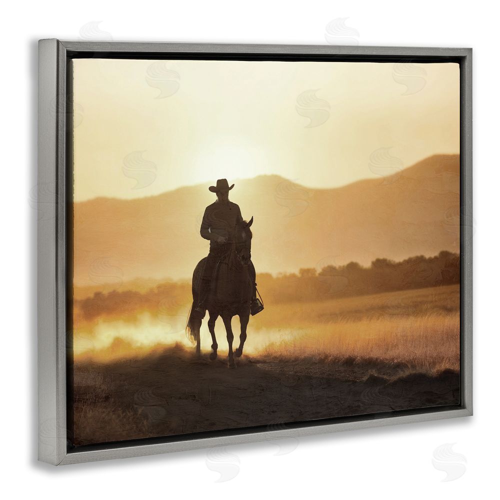 Kim Allen Cowboy's Ride Home Gray Floating Frame Canvas Wall Art Print