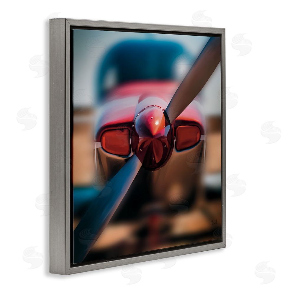 Renel Peters Red Aircraft Propeller Gray Floating Frame Canvas Wall Art Print