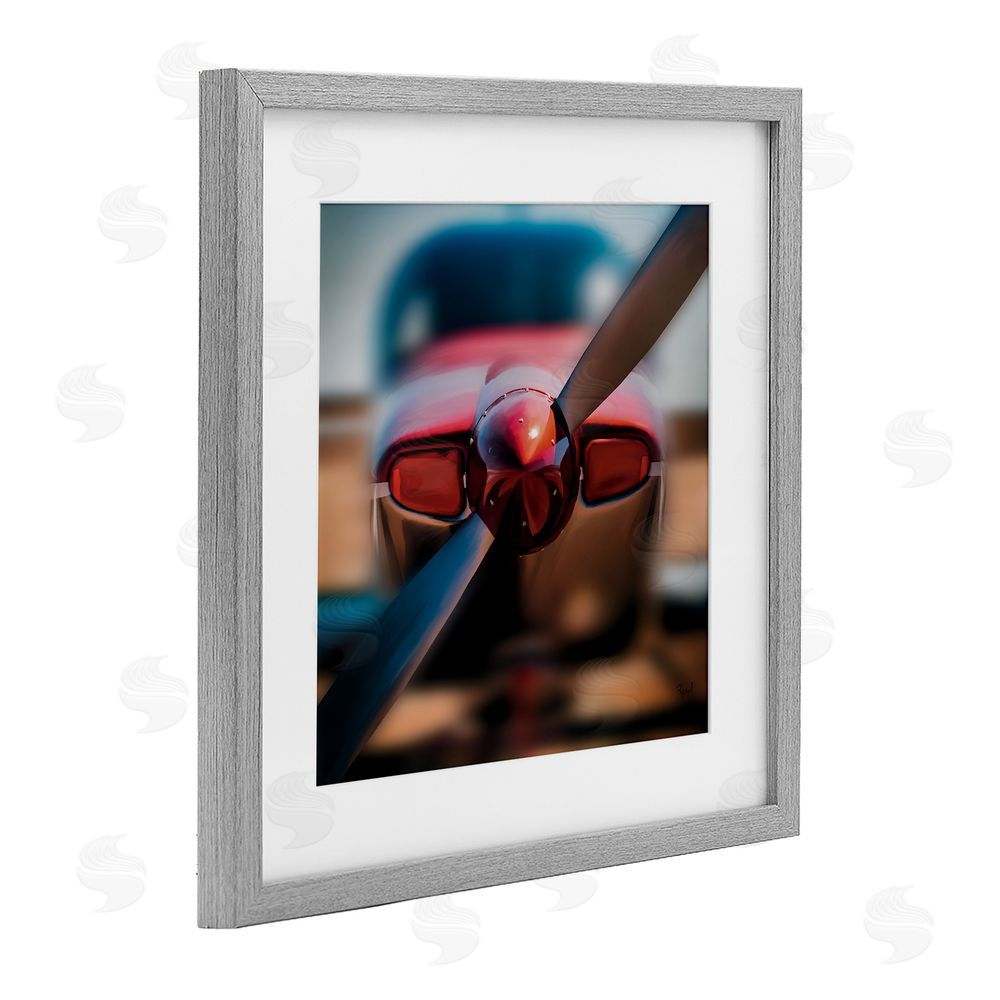 Renel Peters Red Aircraft Propeller Gray Framed Print Under Glass Wall Art