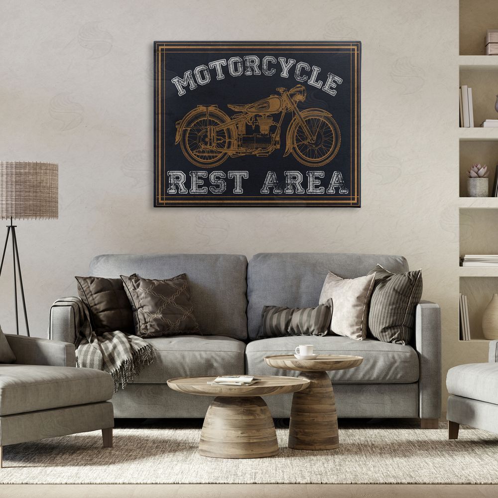 Marcus Prime Motorcycle Rest Area Stretched Canvas Wall Art in Room