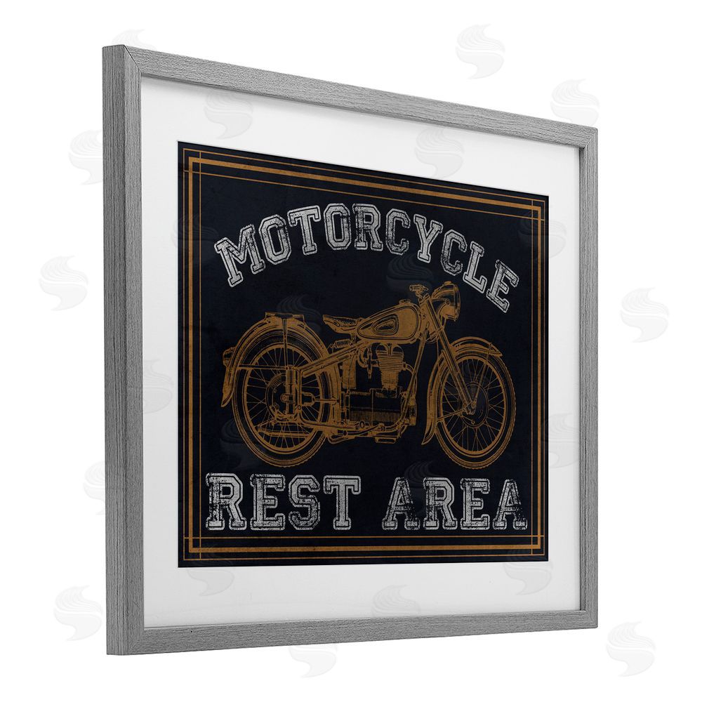 Marcus Prime Motorcycle Rest Area Gray Framed Print Under Glass Wall Art