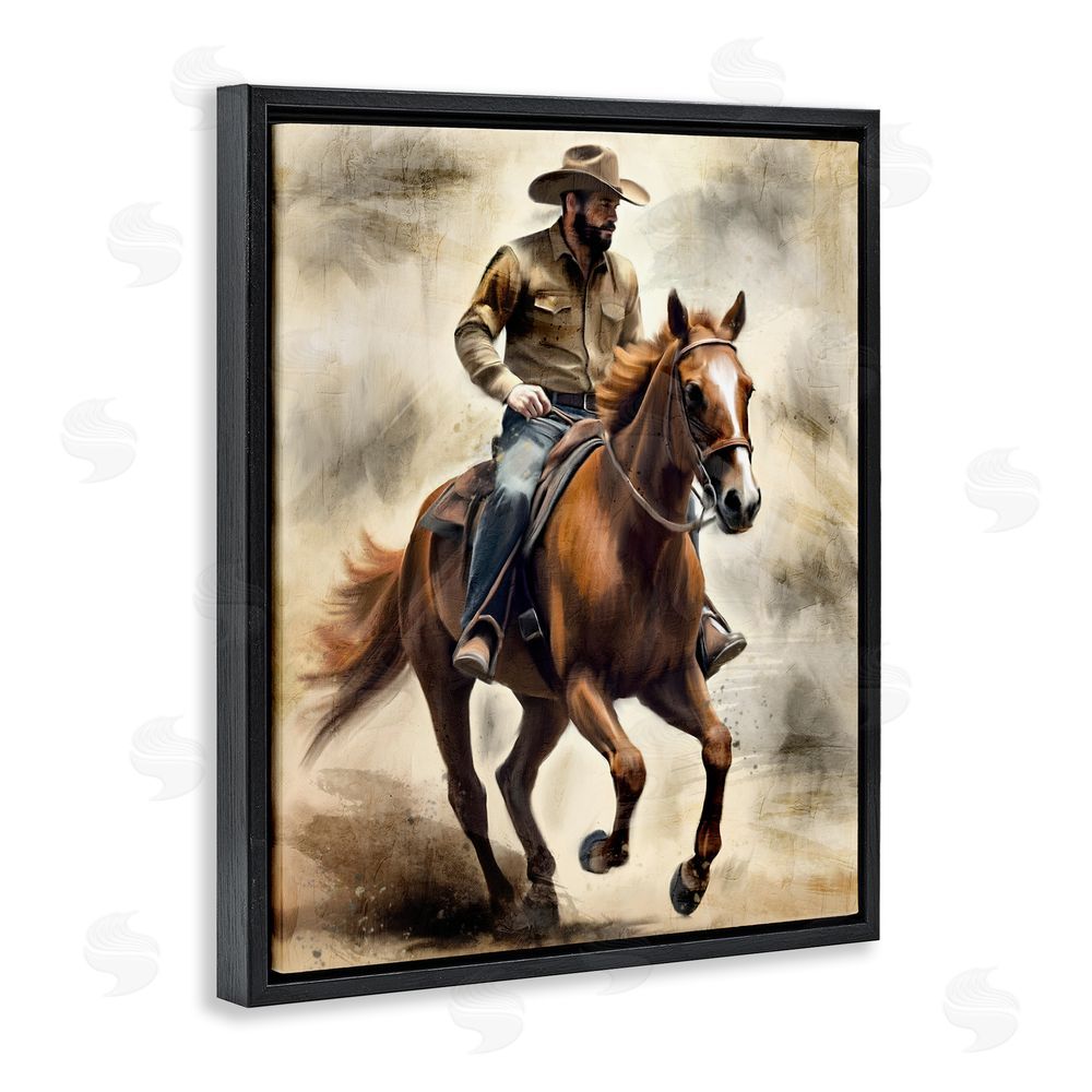 Kim Allen Gallop Horse & Cowboy Black Floating Frame Canvas Wall Art Print