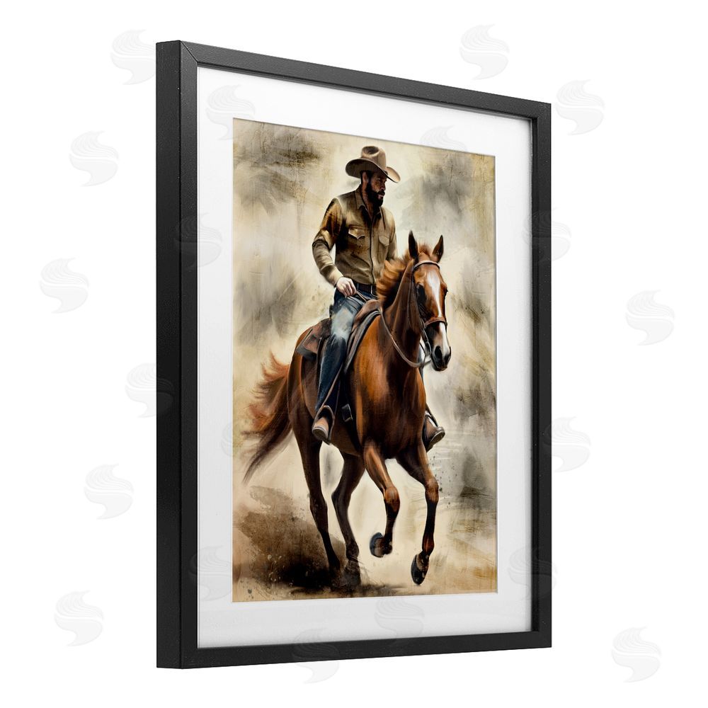 Kim Allen Gallop Horse & Cowboy Black Framed Print Under Glass Wall Art