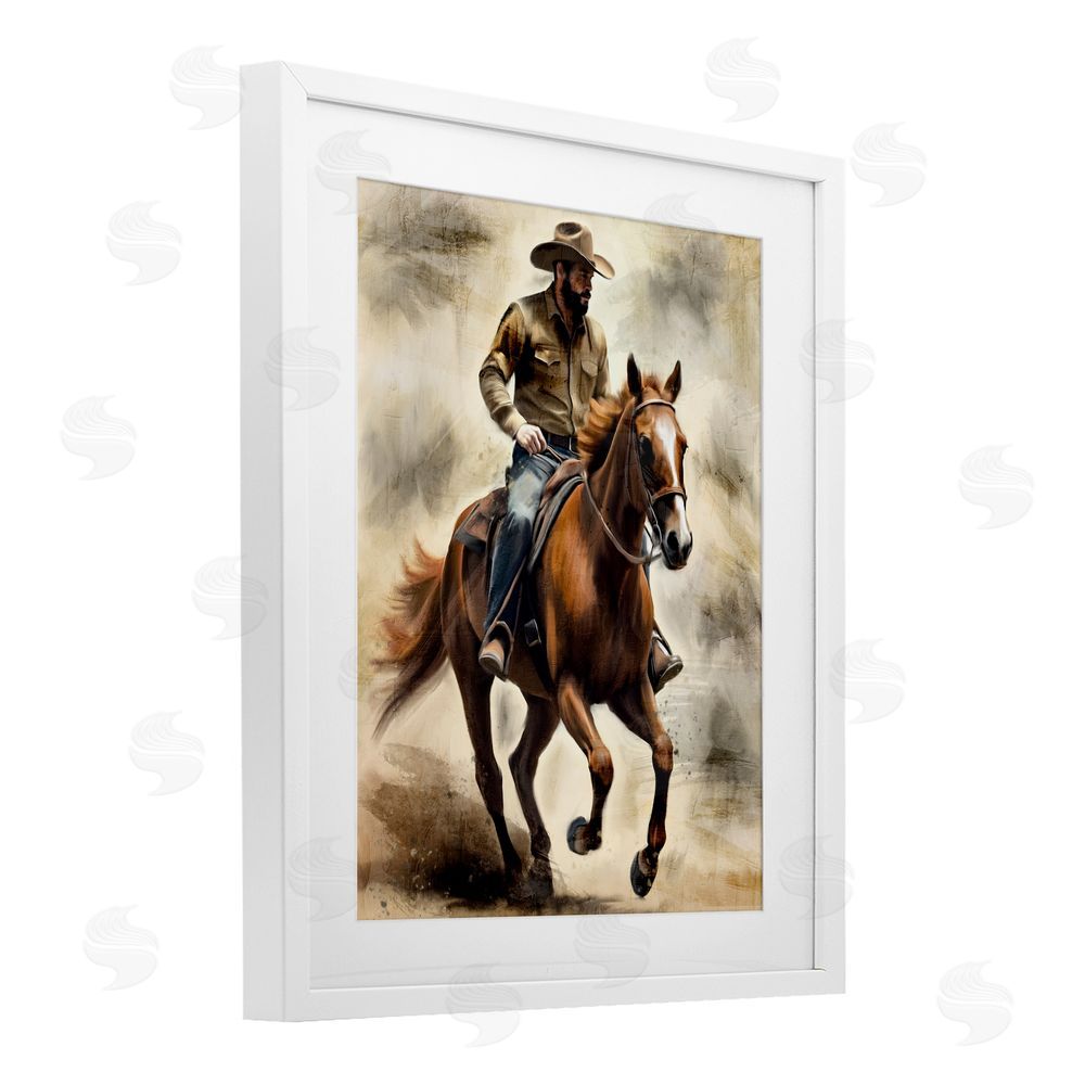 Kim Allen Gallop Horse & Cowboy White Framed Print Under Glass Wall Art