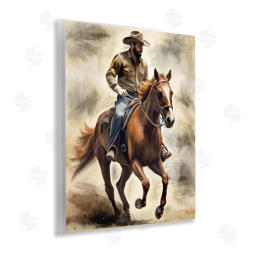 Kim Allen Gallop Horse & Cowboy Wooden Wall Plaque Art Print