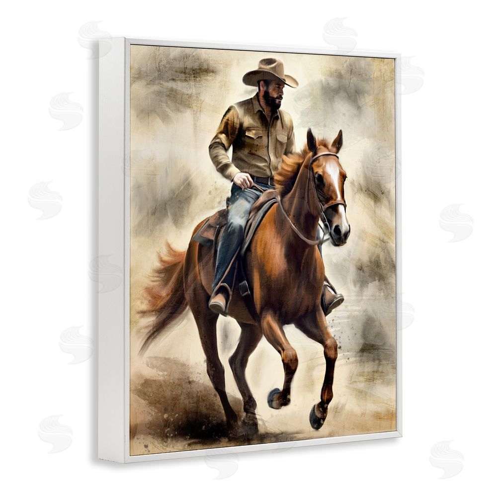 Kim Allen Gallop Horse & Cowboy White Framed Giclee Wall Art Print