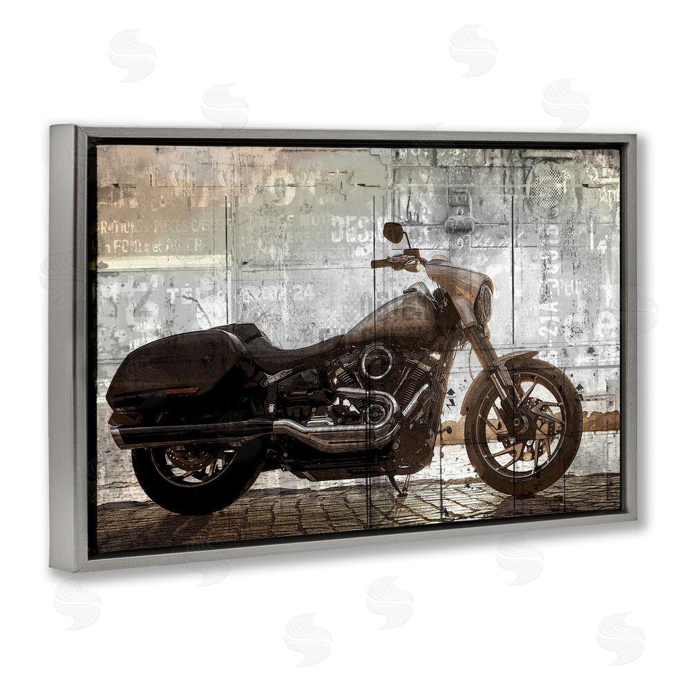 Kim Allen Sunset Ride Motorcycle Gray Floating Frame Canvas Wall Art Print