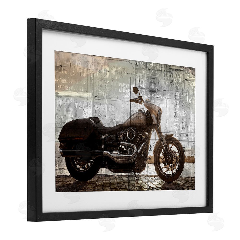 Kim Allen Sunset Ride Motorcycle Black Framed Print Under Glass Wall Art