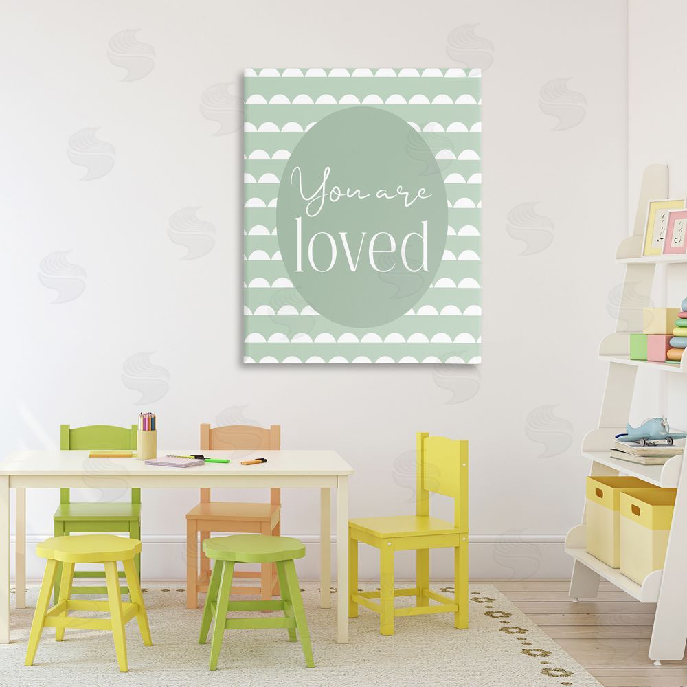 Christine Simpson Art You Are Loved Light Green Stretched Canvas Wall Art Print in Room